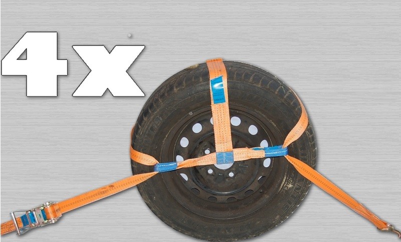 4 x Spanriemen autotransport 2000 kg / 2,9 m / 35mm wielbeveiliging